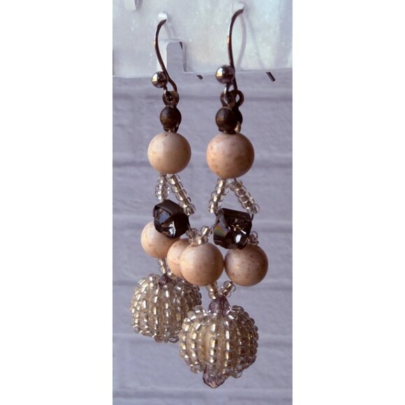 Vtg 1990s Chico’s Pearl Chain Drop Earrings Sparkle Textured Metal Ball Accents - Picture 4 of 7